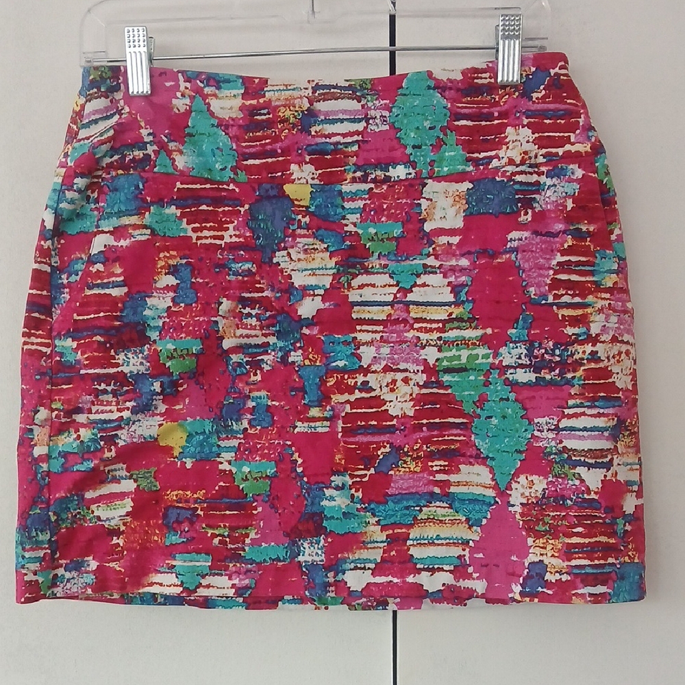Attyre Red Green Smocked Mini Pencil Skirt Casual